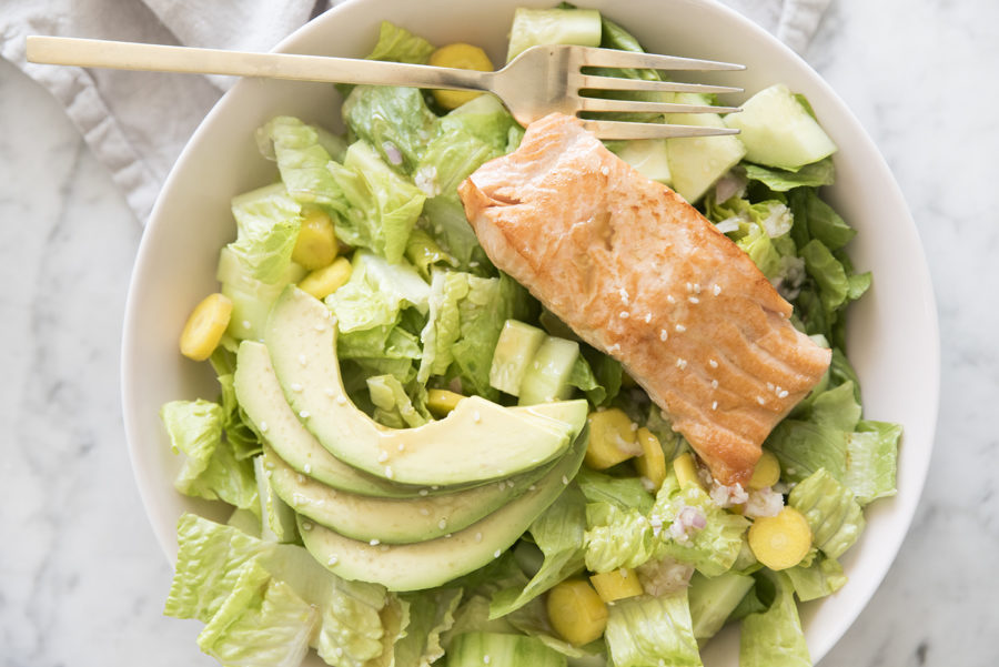 Salad with avocado and fish