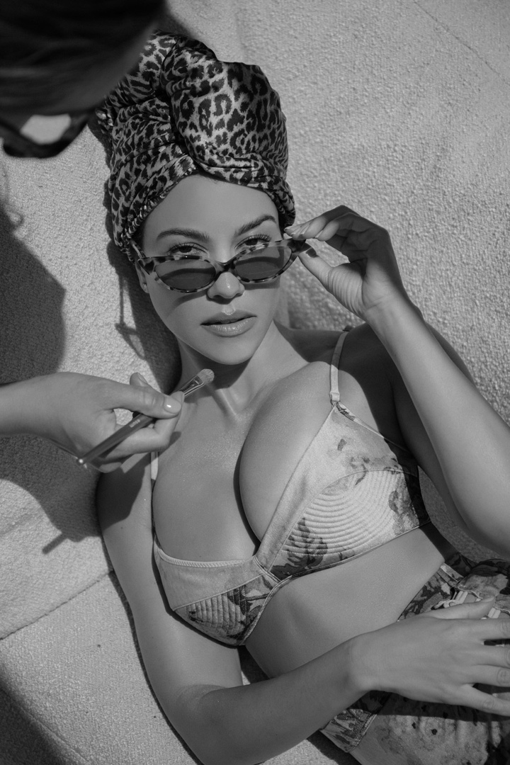 Kourtney Kardashian wearing Aquis x Poosh leopard turban and sunglasses