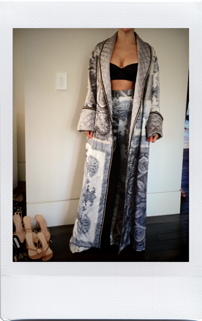 Kourtney Kardashian wearing printed silk set