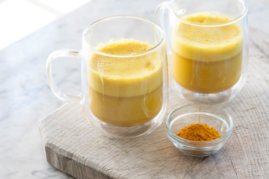 Gluten-Free and Vegan Turmeric Latte in double-wall mugs