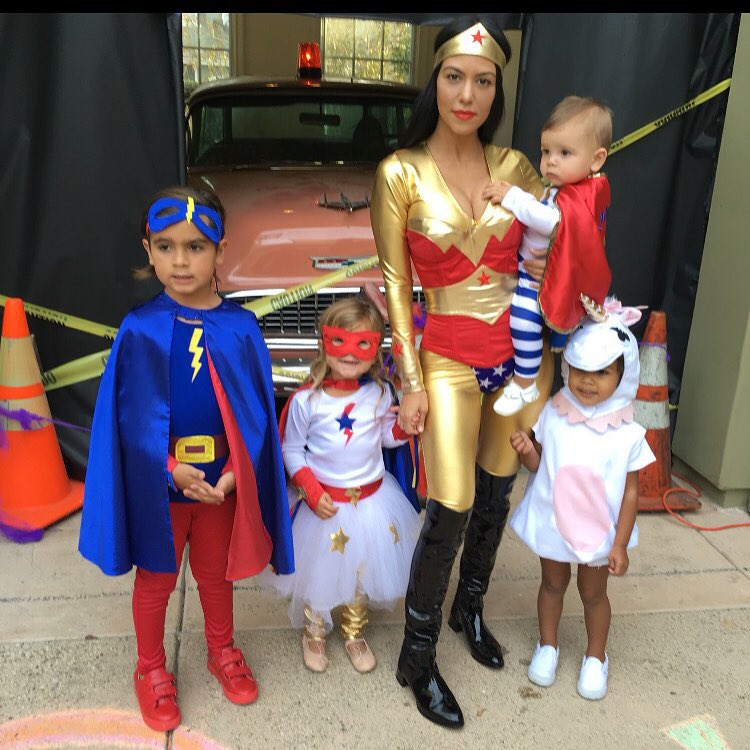 Kourtney Kardashian with kids as super hero