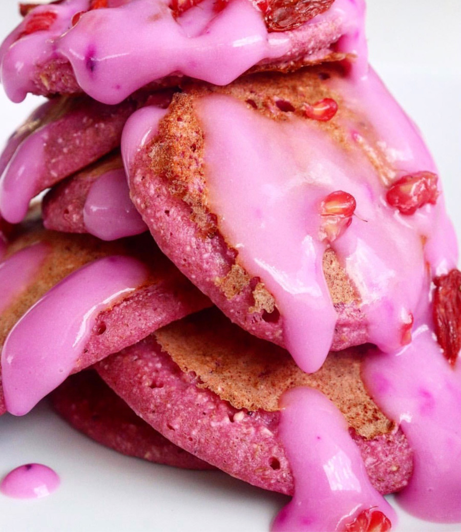 stack of pink pancakes