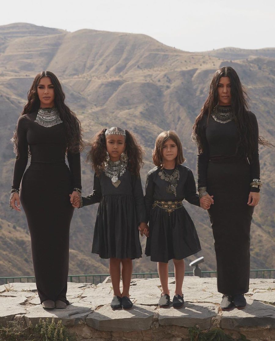 kourtney and kim kardashian with north and Penelope in armenia