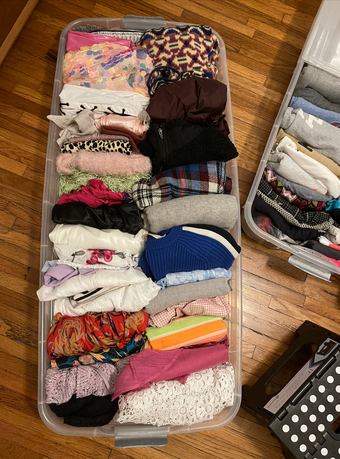 clothes organized in container
