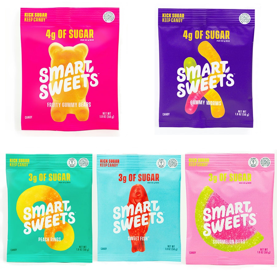 SmartSweets Fruity Gummy Bears, Gummy Worms, Peach Rings, Sweet Fish, Sourmelon Bites