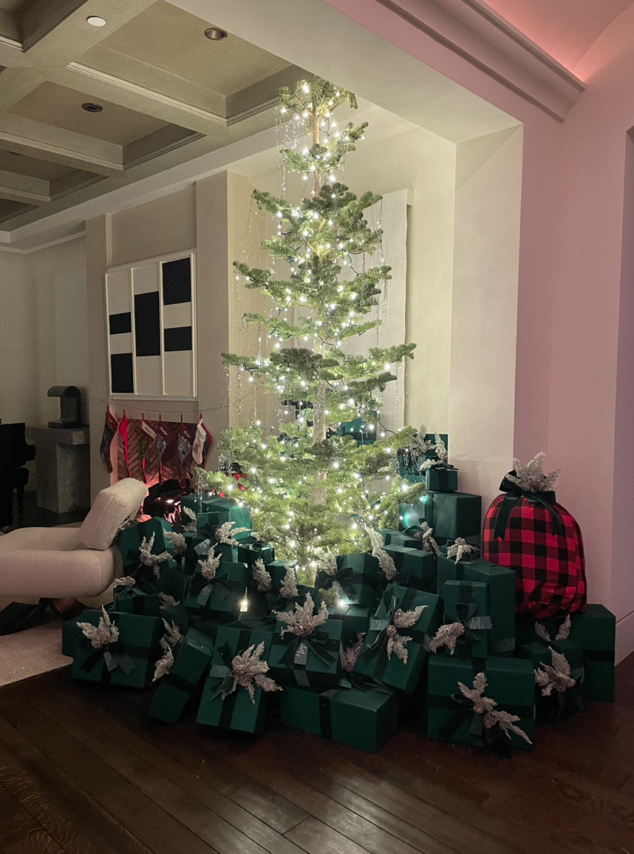 Kourtney Kardashian House Christmas Decor christmas presents under tree