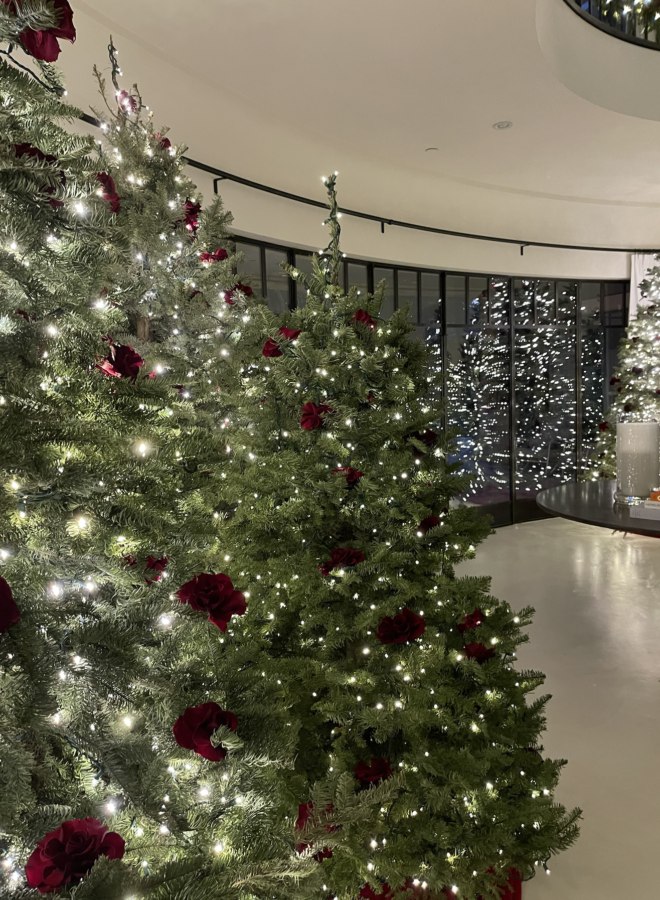 Kourtney Kardashian Christmas decor 2021 trees with roses