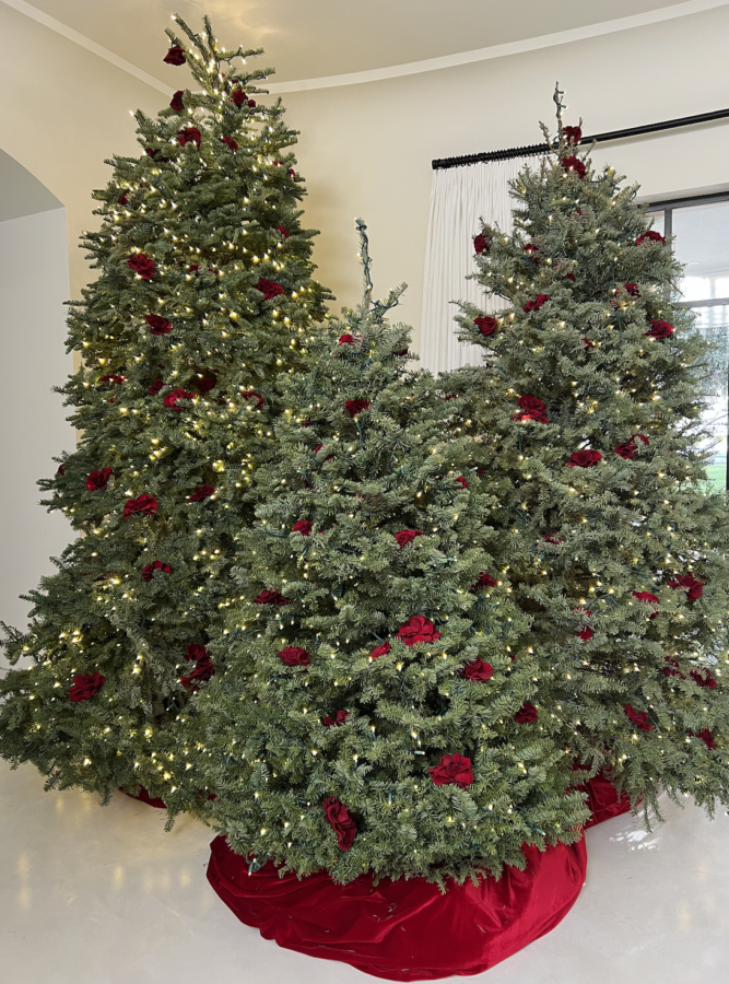 Kourtney Kardashian Christmas decor 2021 three trees close up