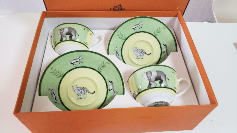 Hermès Africa Green Porcelain Cup and Saucer (Set of 2, $598)