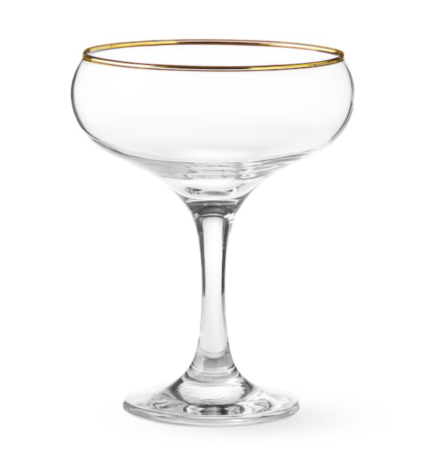 Williams Sonoma Gold Rim Champagne Coupe Glasses, Set of 4 $60