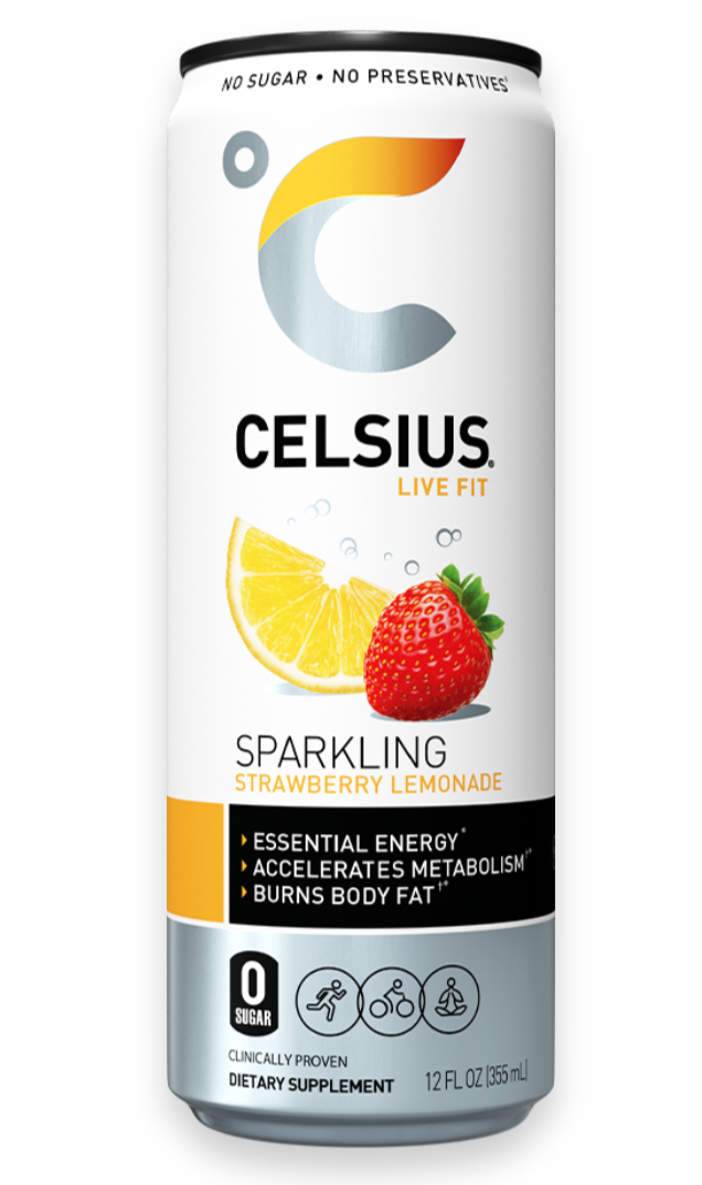 CELSIUS Essential Energy Drink 12 Fl Oz, Sparkling Strawberry Lemonade (Pack of 12)