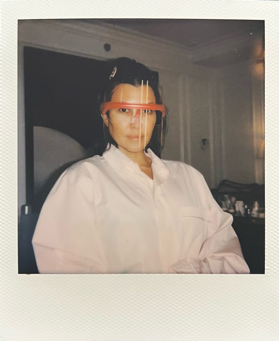 kourtney kardashian wearing LED light mask met gala prep
