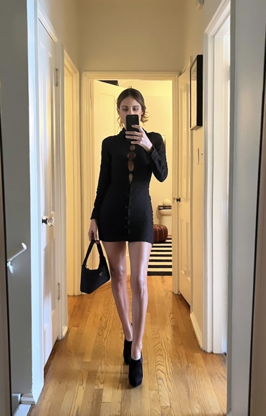 sarah howard black dress mirror selfie