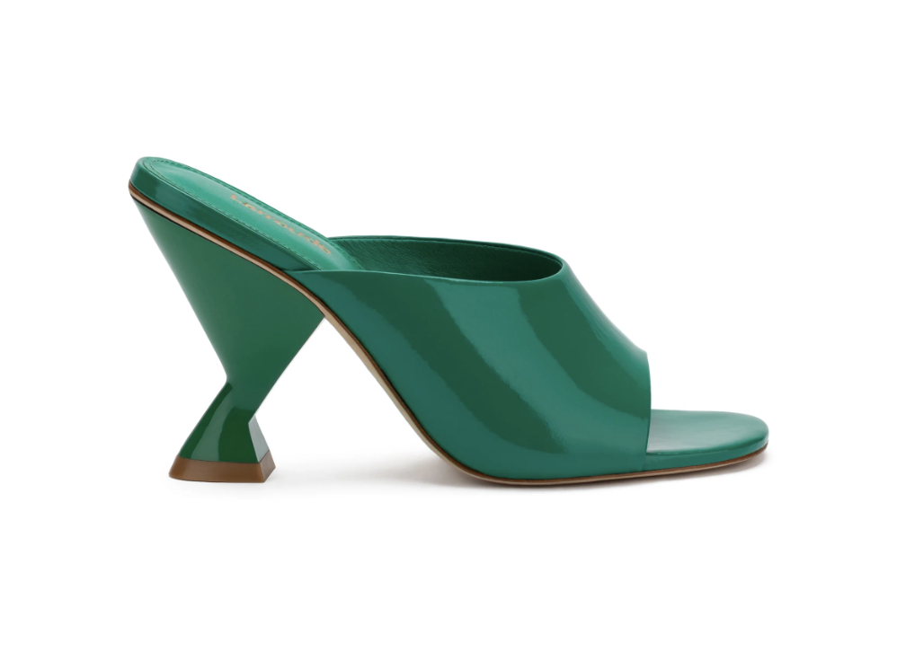 LARROUDE Madonna Mule in Green Patent Leather $315