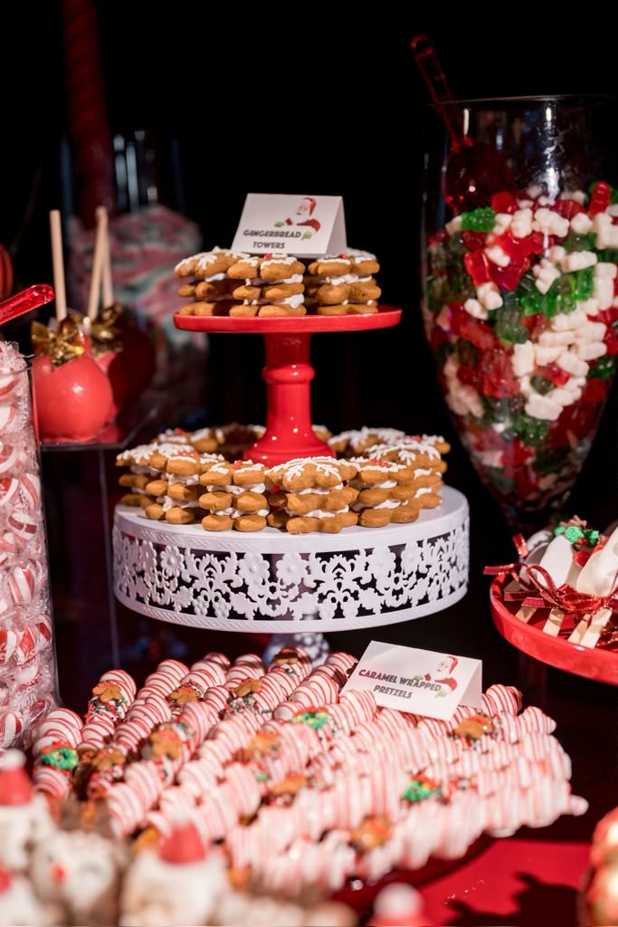 Cookie tower at Kourtney Kardashian Barker Christmas eve party in the candy corner