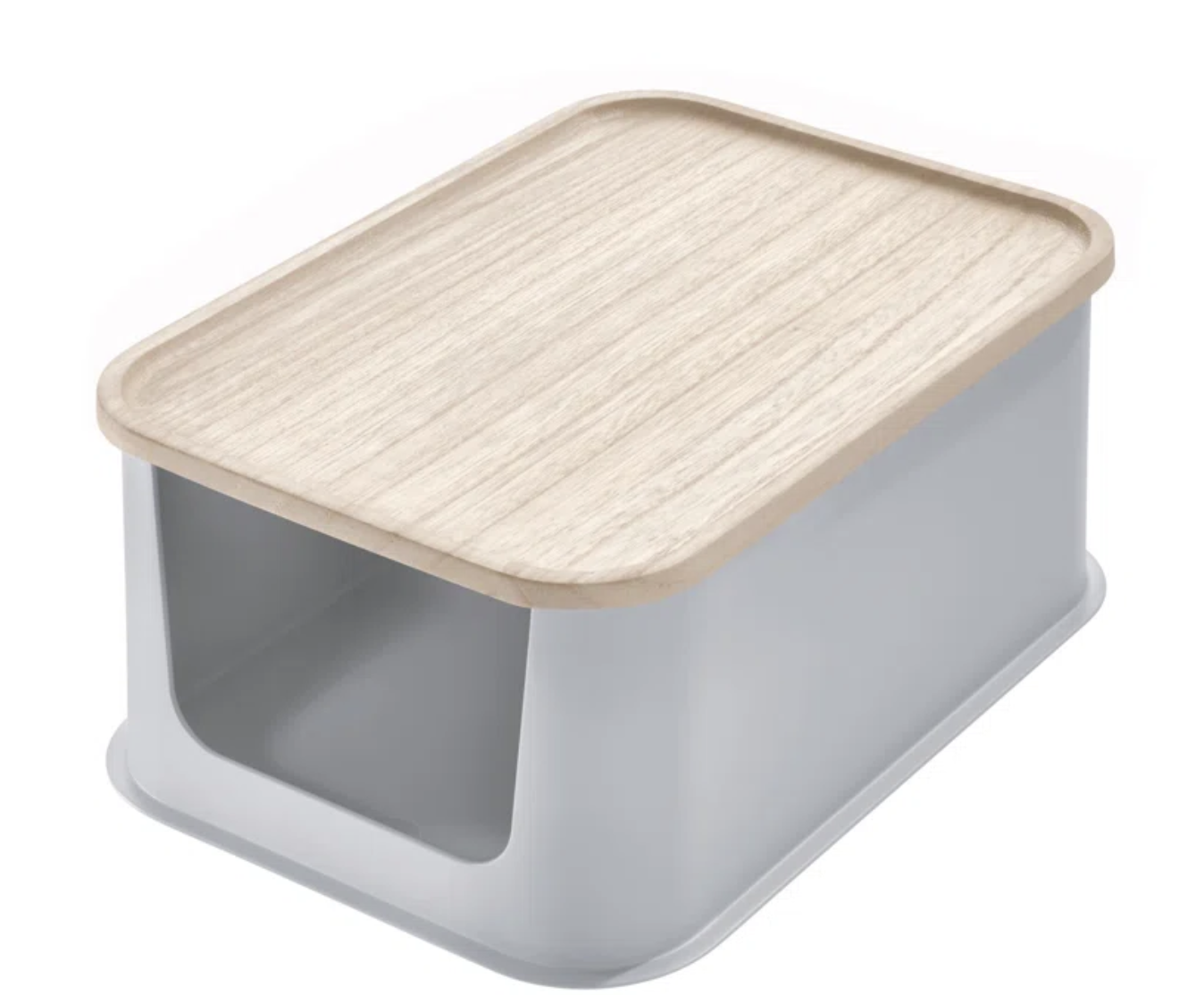 AllModern Eco Recycled Plastic Medium Open-Front Bin with Paulownia Wood Lid $23