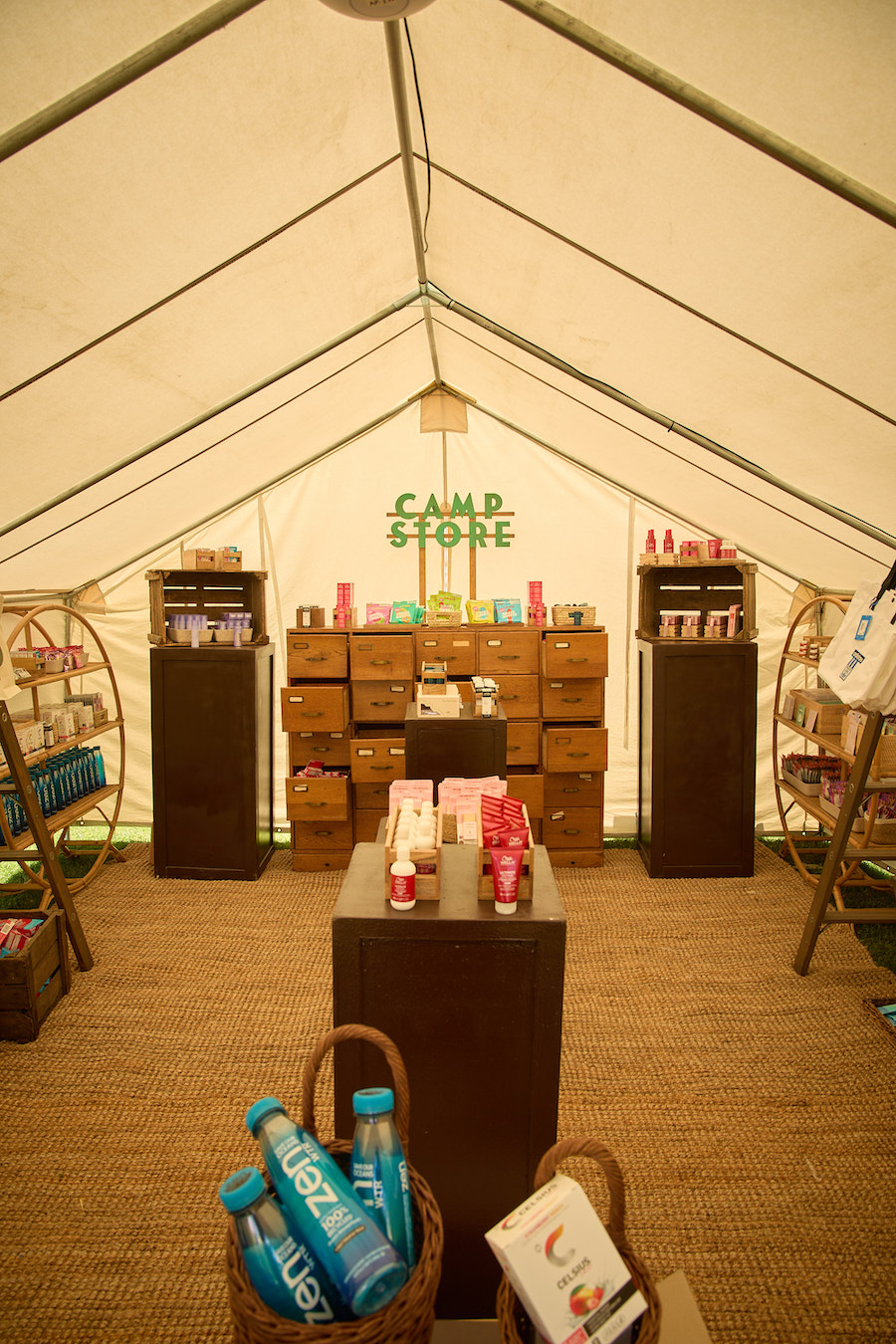 The camp store tent filled with products