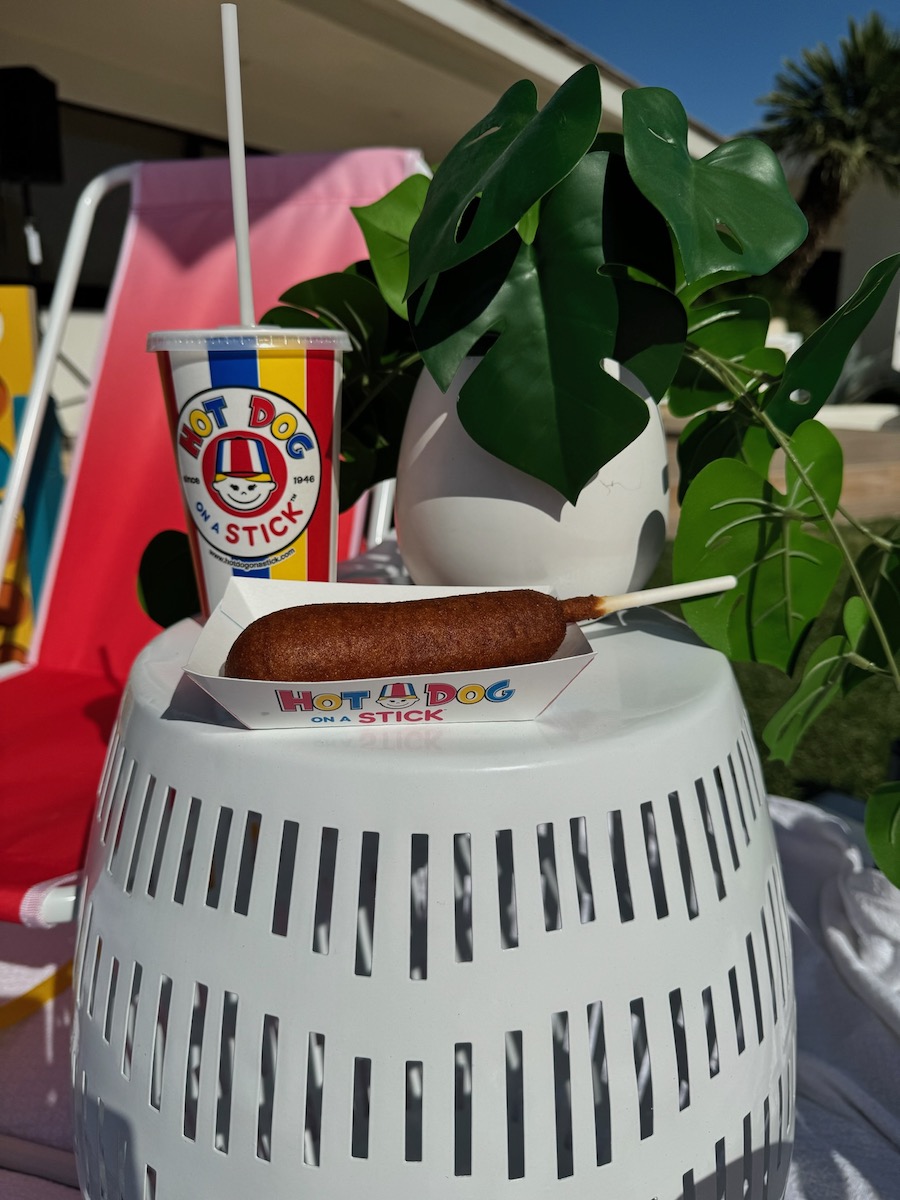 Pic of Hot Dog on a Stick on a side table