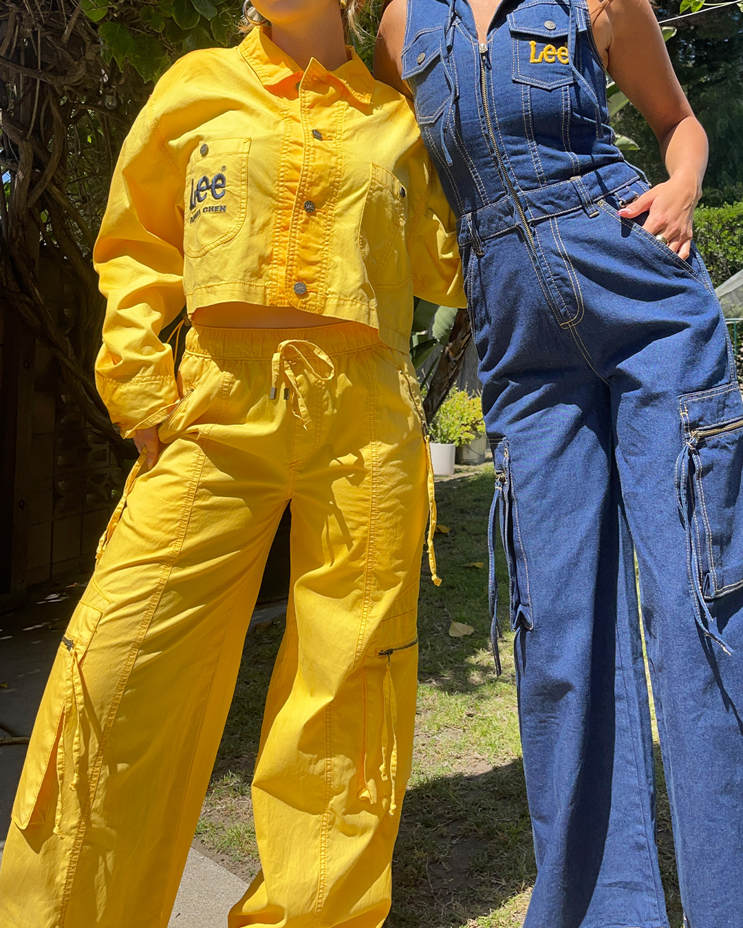 Pic of women wearing a Lee jeans denim one piece and yellow set