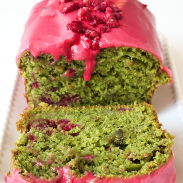 Matcha Raspberry Banana Bread  (With Raspberry Glaze)