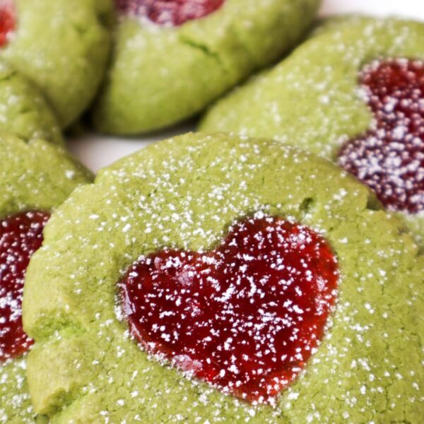 Vegan Strawberry Matcha Thumbprint Cookies
