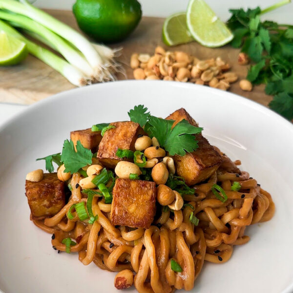 Vegan Spicy Peanut Noodles With Crispy Tofu