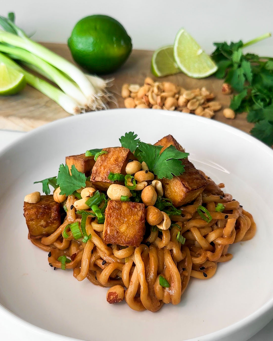 Vegan Spicy Peanut Noodles With Crispy Tofu